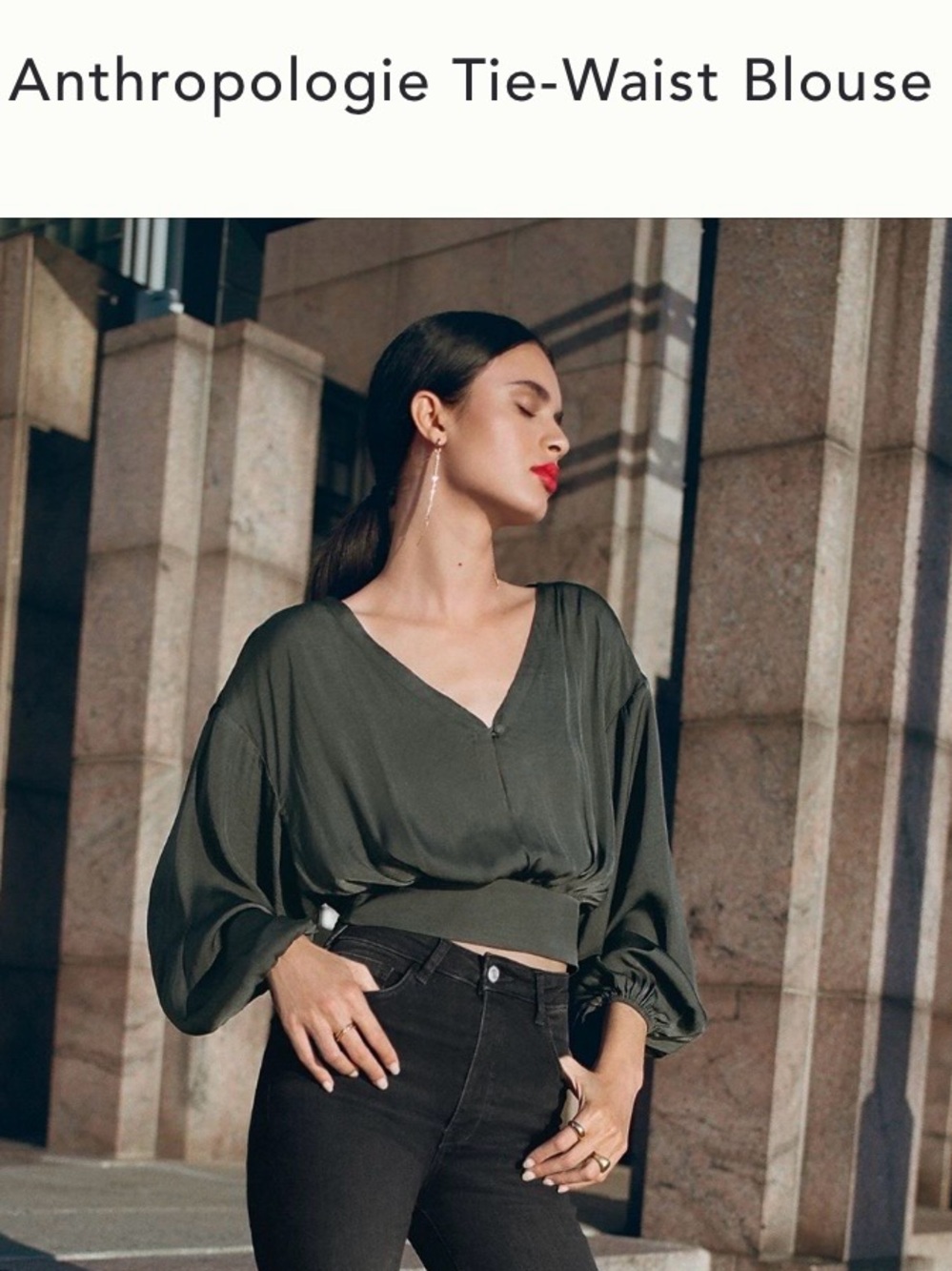 Anthropologie V-Neck Tie-Waist Blouse - Size S